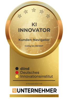 Siegel: Ausgezeichnet als KI Innovator vom Deutschen Innovationsinstitut (diind), gültig bis 08/2027